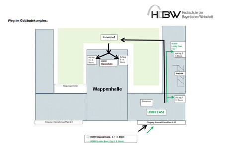 HDBW Campus München - Wegskizze im Gebäudekomplex Konrad-Zuse-Platz 8-12